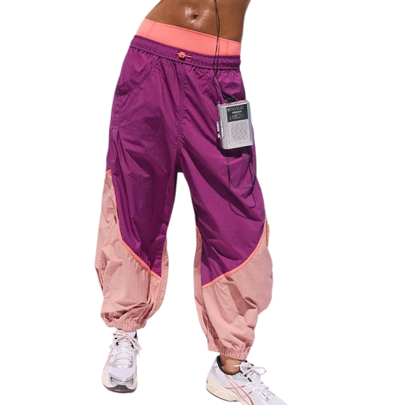 Free People FP Movement Freeflow Pants Deep Mulberry Combo Relaxed Fit Small NWT
